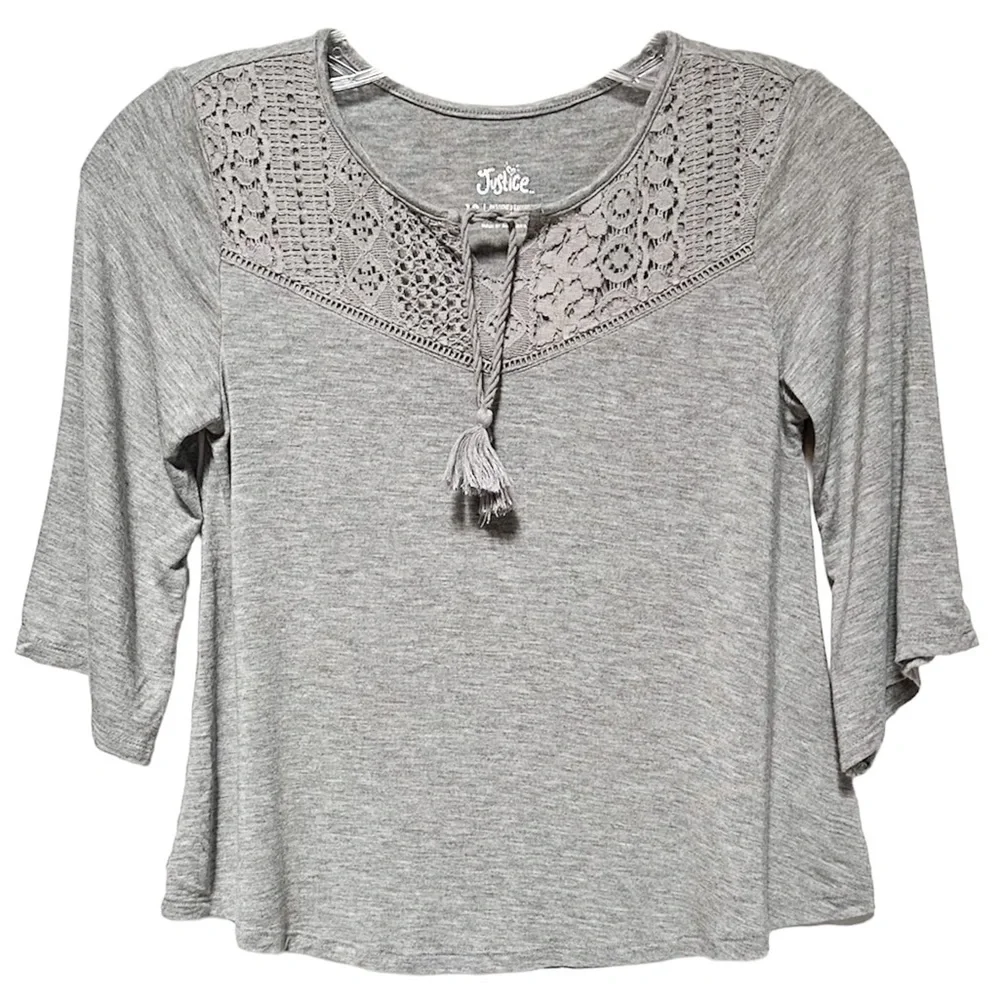 Justice Tassel Tie Neck Swing Jersey Top